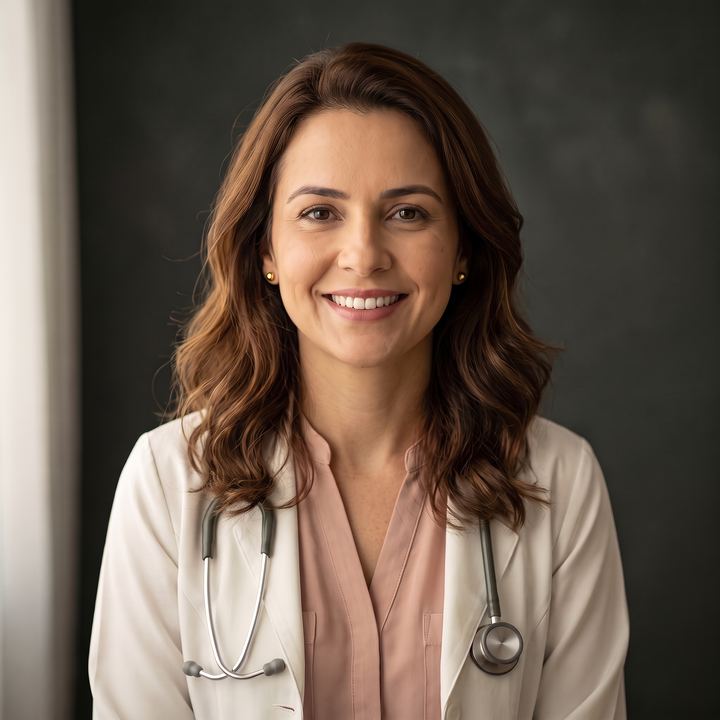 Retrato da Dra. Helena Ravasco, a médica fictícia do site de exemplo